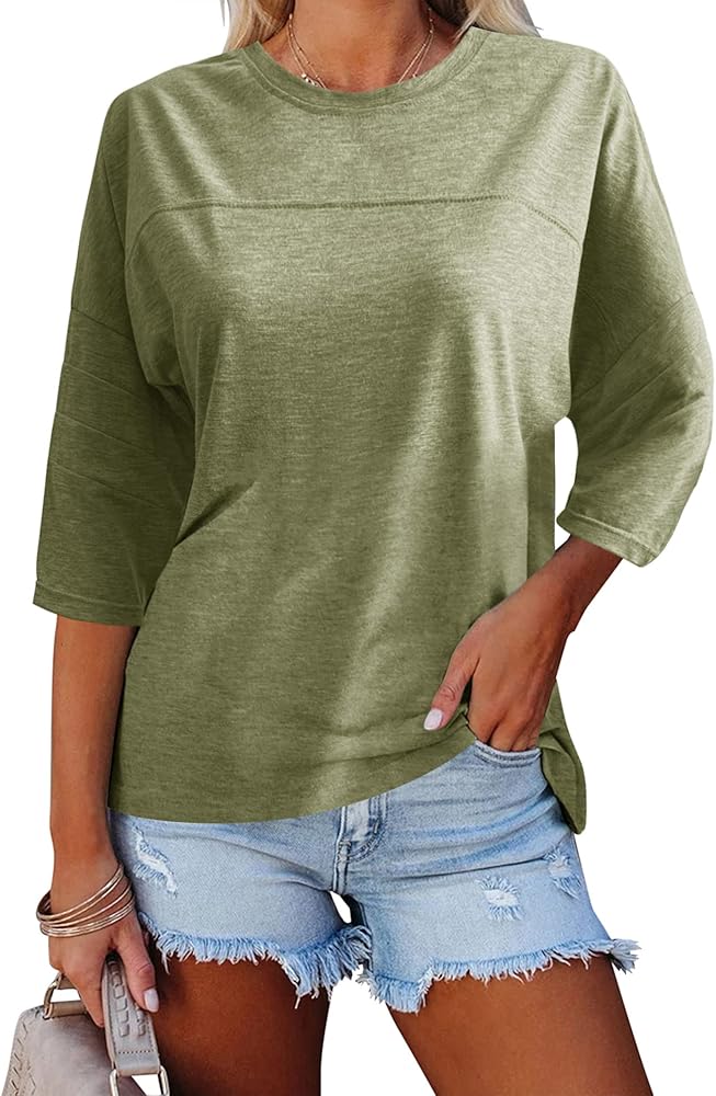 Orchidays Womens Crew Neck 3/4 Sleeve Basic T-Shirts Solid Loose Cute Tunic Top Blouses