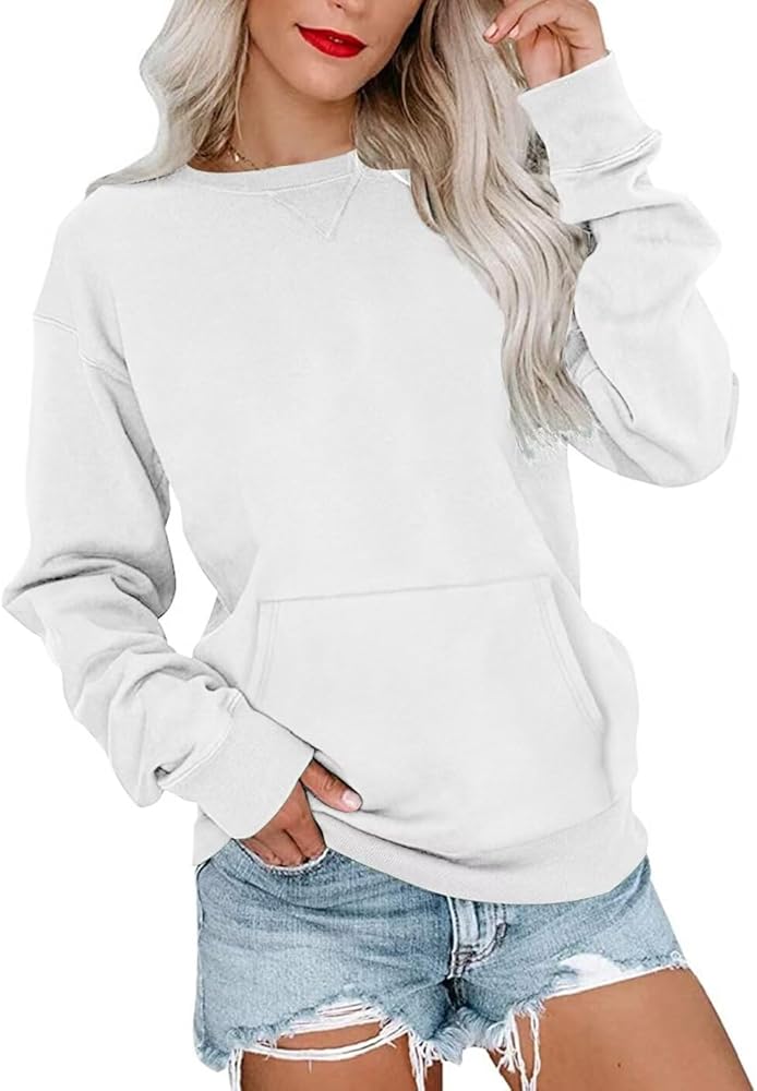 Womens Long Sleeve Sweatshirt Casual Crewneck Cute Pullover Tops Lightweight Sweatshirt with Pocket