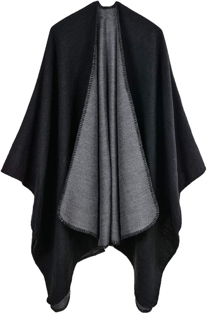 Epsion Women's Color Block Shawl Wrap Plus Size Cardigan Poncho Cape Open Front Long Winter Sweater Coat