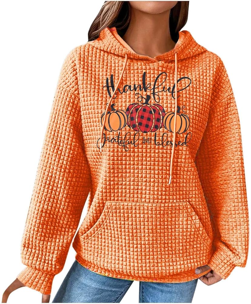 Womens Sweatshirt Fall Clothes 2024 Fashion Casual Halloween Printed Hooded Pullover Long Sleeve Plaid Sweater Top