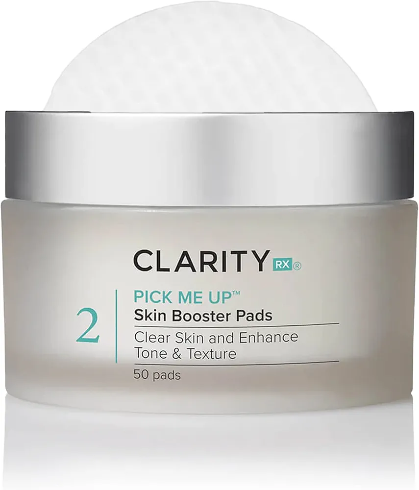 ClarityRx Pick Me Up Skin Booster Exfoliating Facial Pads, Natural Plant-Based Medicated Face Wipes for Acne-Prone & Aging Skin, Minimizes Pores, Fine Lines & Wrinkles (50 Count, 4 oz)