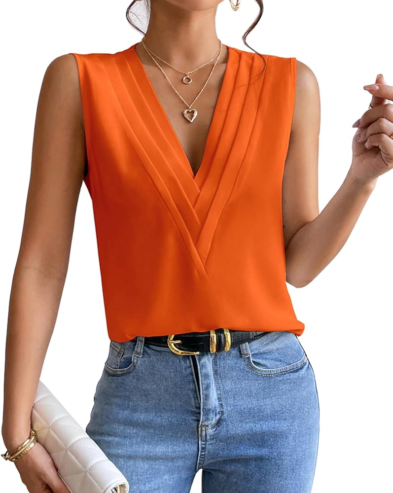 Sleeveless Chiffon Tops for Women Summer Triple V-neck T Shirts Business Office Dressy Outfit Blouse