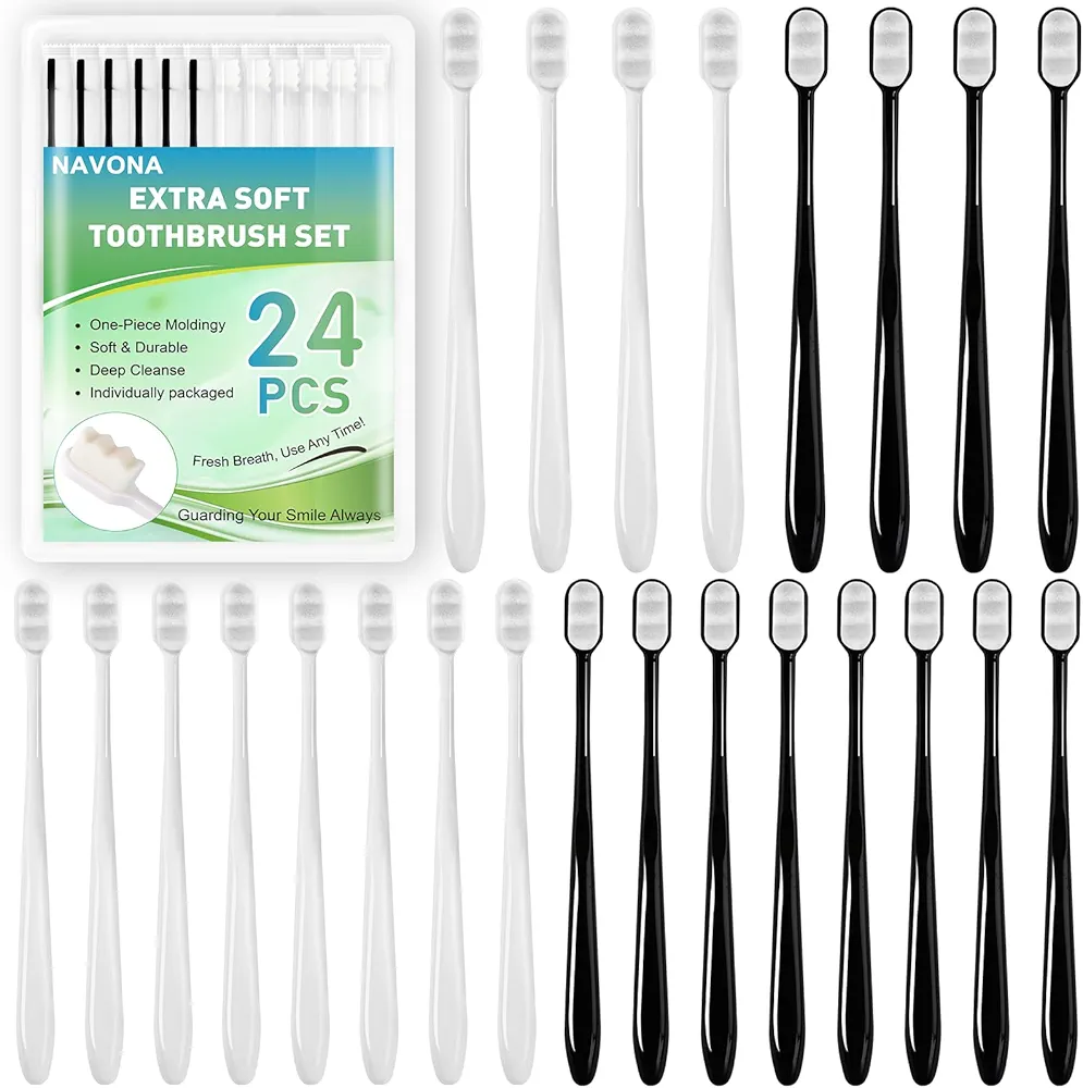 Navona 24 Pack Extra Soft Toothbrush for Sensitive Gums, Micro Nano Toothbrushes with 20000 Ultra Soft Bristles for Pregnant Women, Elderly, Braces and Gum Recessions, Protect Sensitive Gums