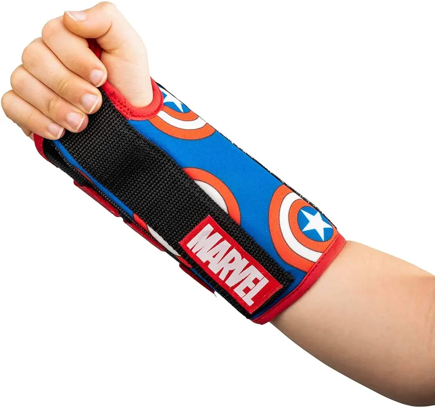 DonJoy Advantage Comfort Wrist Brace for Youth/Kids Featuring Marvels Captain America, Spider-Man to aid sprains strains support tendonitis carpal tunnel - Captain America X-Small - Left