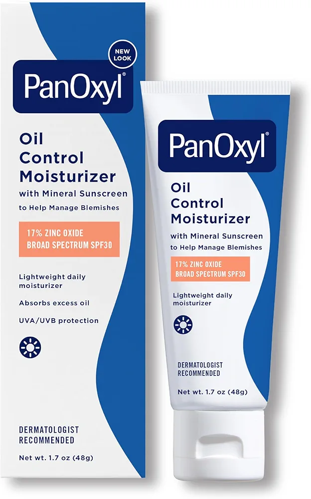 PanOxyl AM Oil Control Moisturizer, NEW Sheer Formula, Absorbs Excess Oil and Reduces Shine, with Mineral Sunscreen for Acne Prone and Oily And All Skin Tones - 1.7 oz