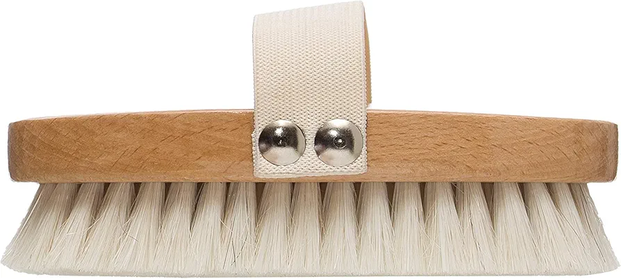 Creative Co-Op Beech Wood Bath Elastic Band & Metal Rivets Brush, Brown