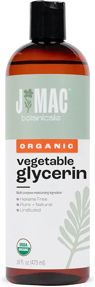 J MAC BOTANICALS, Organic Vegetable Glycerin Oil (16oz bottle) Moisturizing and softening, 100% Pure natural liquid organic glycerine for crafts, skin, face, hair