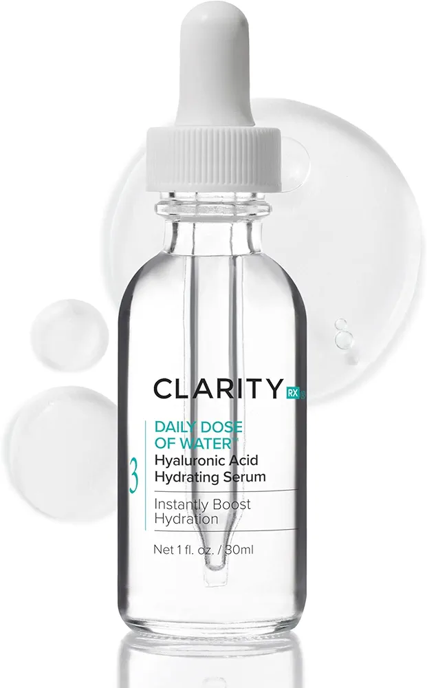 ClarityRx Daily Dose of Water Hyaluronic Acid Hydrating Face Serum, Natural Plant-Based Daily Moisturizing Treatment for Dry, Dull Skin