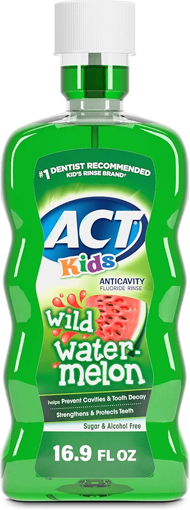 ACT Kids Anticavity Fluoride Rinse Wild Watermelon 16.9 fl. oz. Accurate Dosing Cup, Alcohol Free