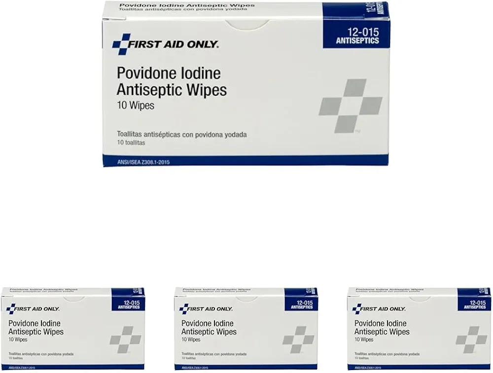 First Aid Only 12-015 Antiseptic Povidone PVP Iodine Wipe (Box of 10) (Pack of 4)