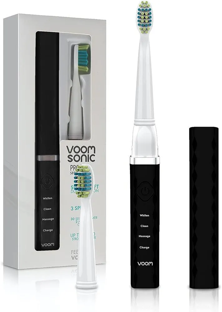 Voom Sonic Pro 3 Rechargeable Electric Toothbrush With Soft Dupont Nylon Bristles Dentist Recommended Portable Oral Care 2-Minute Timer 3 Adjustable Speeds Light Weight Design - Black