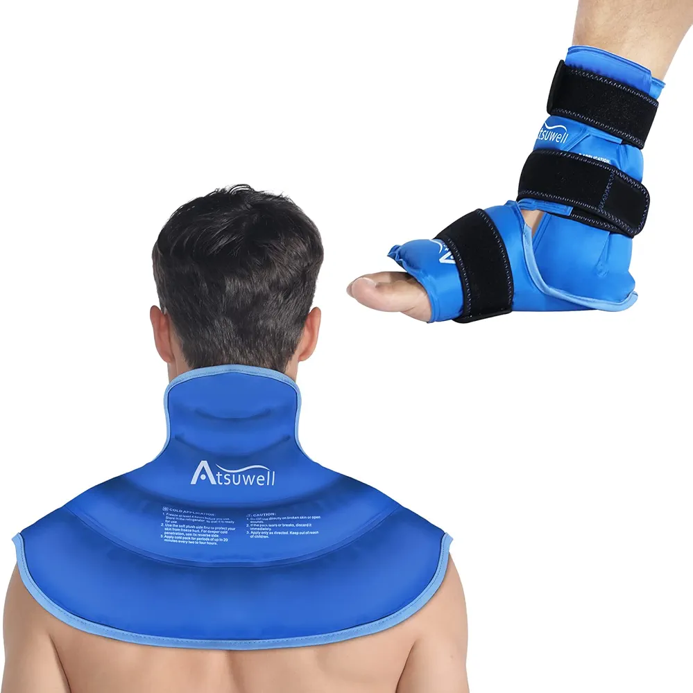 Atsuwell Ice Packs Combo for Neck Shoulders and Foot Ankle Injuries, Cold Compress Therapy for Swelling, Bruises, Sprain, ReplacementSurgery