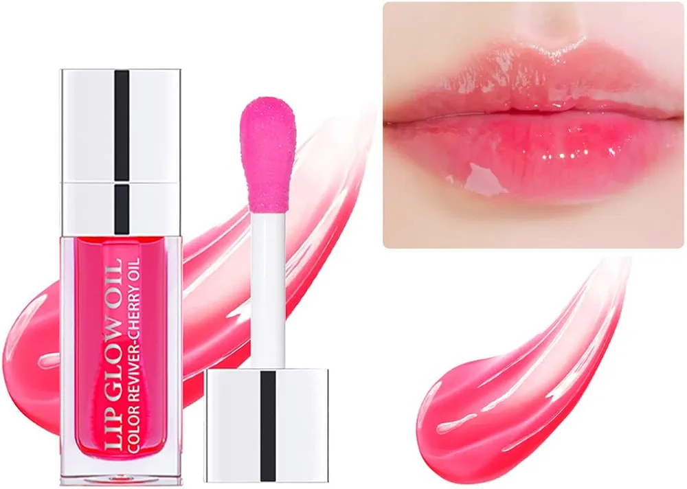 Plumping Lip Oil - Hydrating Lip Oil Plumping Lip Gloss, Crystal Jelly Moisturizing Lip Oil/Polished Lip Oil Lines/Tint Moisturizing Transparent Lip Balm Care Stick (Cherry)