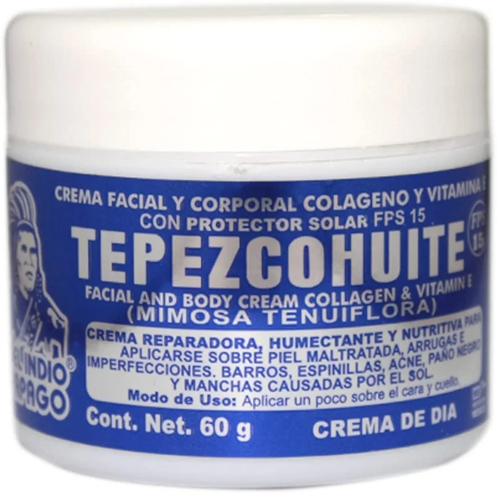 DEL INDIO PAPAGO Facial Day Skin Cream with Tepezcohuite 60g Small - Corporal Colageno Y Vitamina E - Hydrates the Skin