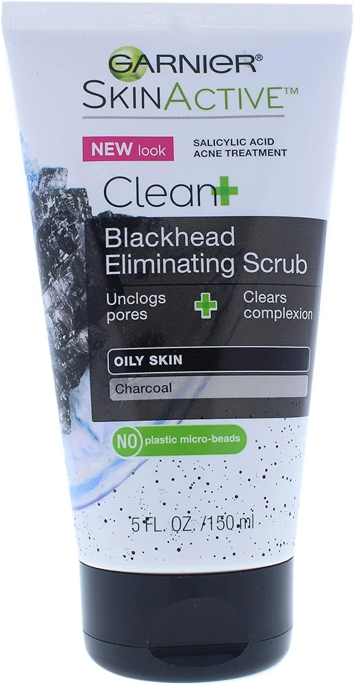 Garnier SkinActive Charcoal Blackhead Eliminating Scrub, 5 Fl Oz (150mL), 1 Count (Packaging Mary Vary)