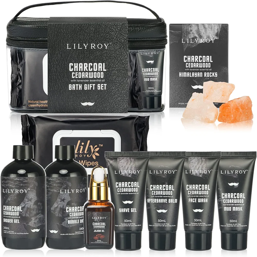 Bath and Body Gift Set for Men Spa Gift Basket Bag for Father 10 Pcs Men Spa Kit Gifts for Father's Day Bath Spa Gift Set for Christmas Birthday Spa Kit Parfum Self Skin Care Set for Men