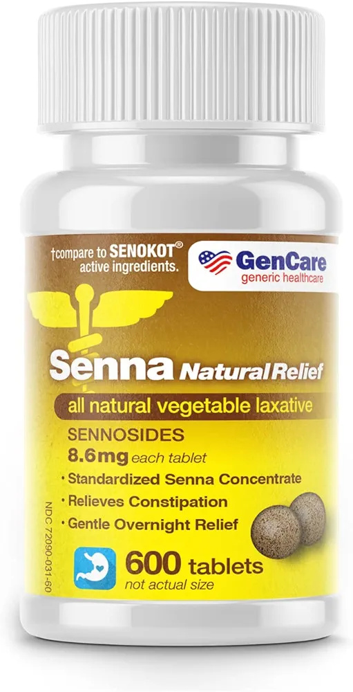 GenCare Senna Laxative 600 Tablets Senna 8.6mg Tablets with Natural Sennosides | Laxatives for Constipation, Bloating, Gas & Irregularity Relief. Safe & Effective | Generic for Senokot