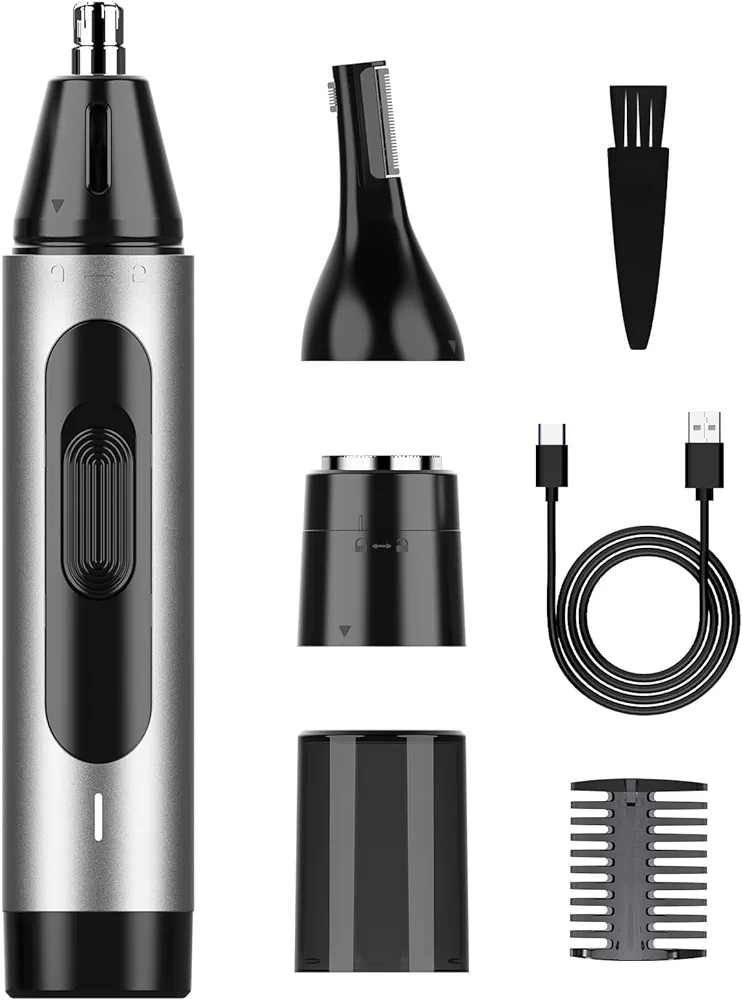 Nose Hair Trimmer for Men Rechargeable USB Ear Nose Eyebrow Trimmer 3 in 1 Electric Facial Hair Trimmer Kit Waterproof Nasal Trimmer Painless Nose Clippers Shaver for Easy Cleansing