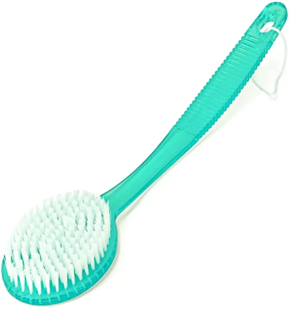 DecorRack Bath Brush with Bristles, Long Handle for Exfoliating Back, Body, and Feet, Bath and Shower Scrubber, Green (1 Pack)