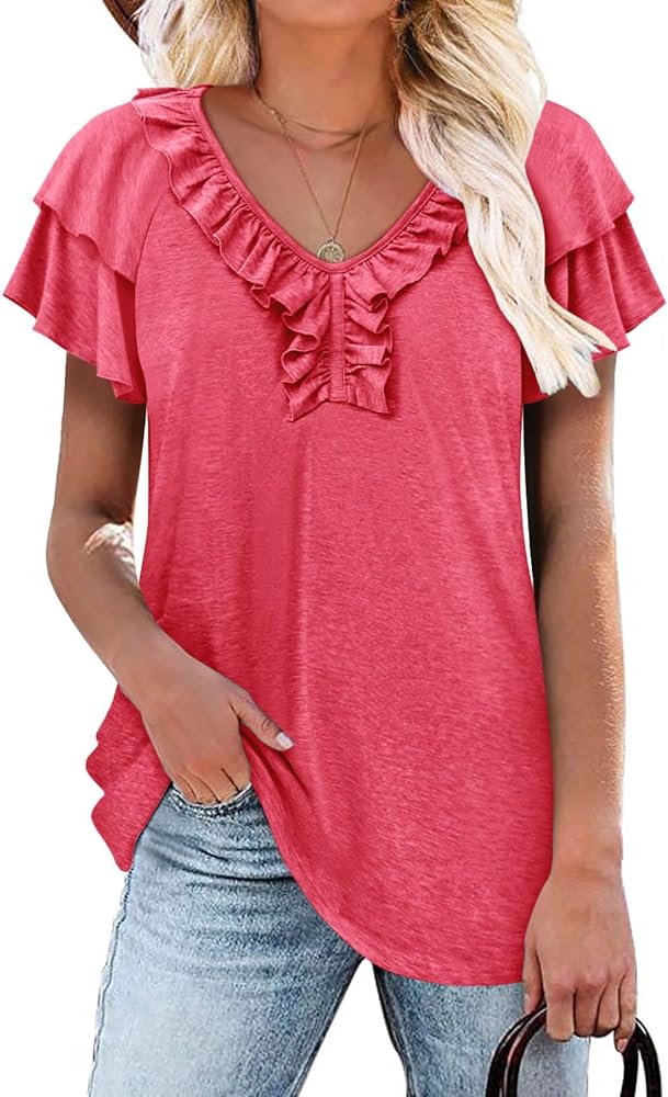 BETTE BOUTIK Womens Tops Summer V Neck Short Sleeve Tunic Shirts Tops Blouses