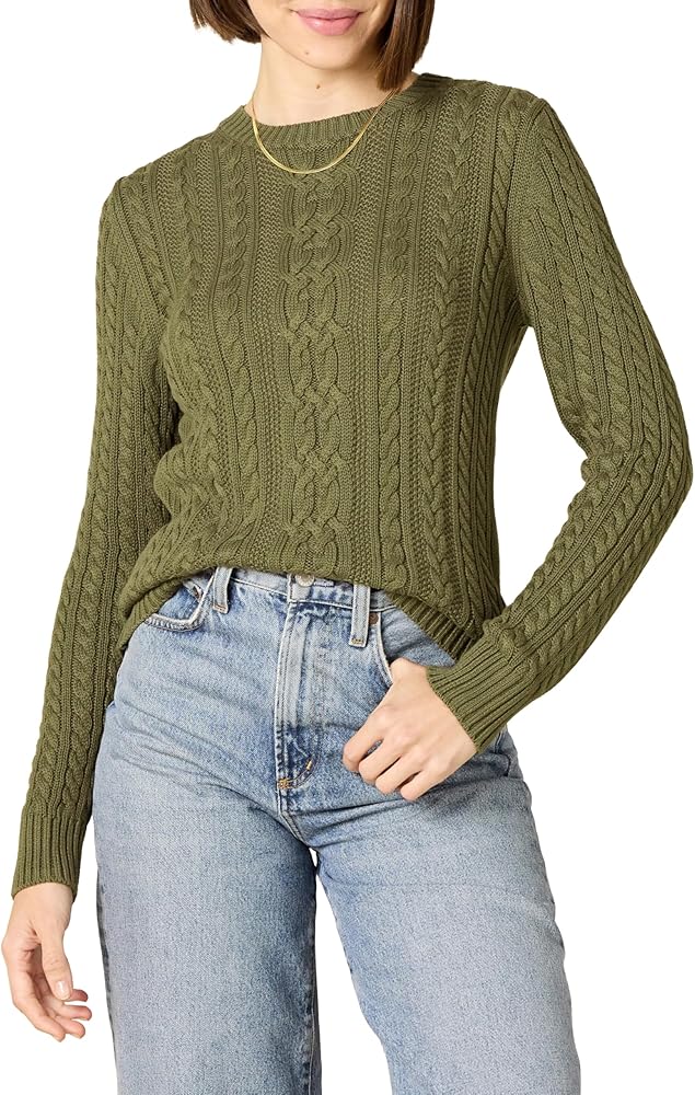 Amazon Essentials Women's Fisherman Cable Long-Sleeve Crewneck Sweater (Available in Plus Size)