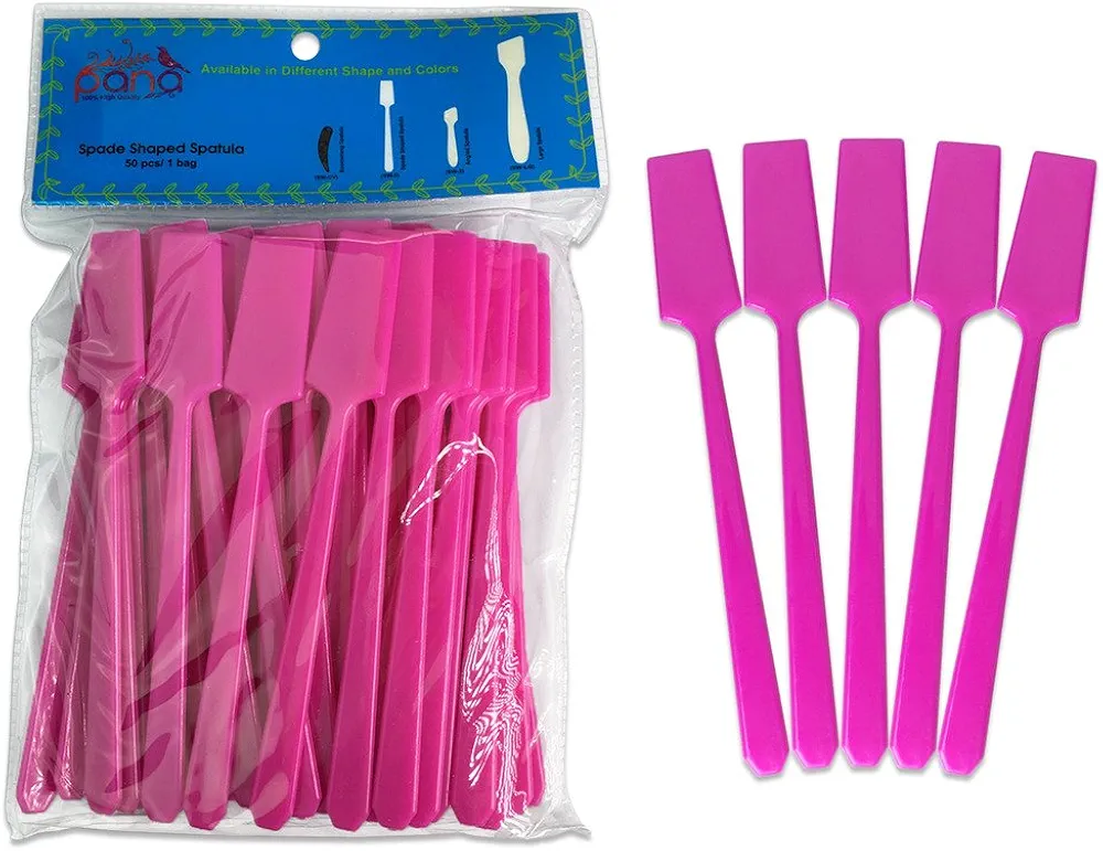 Pana (50 Pieces) 5" Makeup Pink Spade Shaped Spatulas Cosmetic Skin Care Facial Cream Mask Spatula for Mixing and Sampling