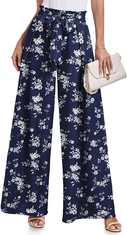 Lepunuo Wide Leg Pants for Women High Waisted Palazzo Pants Work Casual Flowy Tie Knot Trousers with Pockets