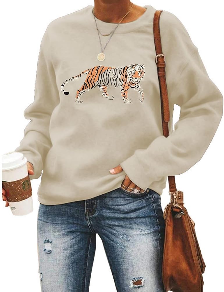 Tiger Sweatshirt Women Vintage Leopard Tiger Graphic Pullovers Animal Lover Long Sleeve Top Fall Casual Crewneck Shirt