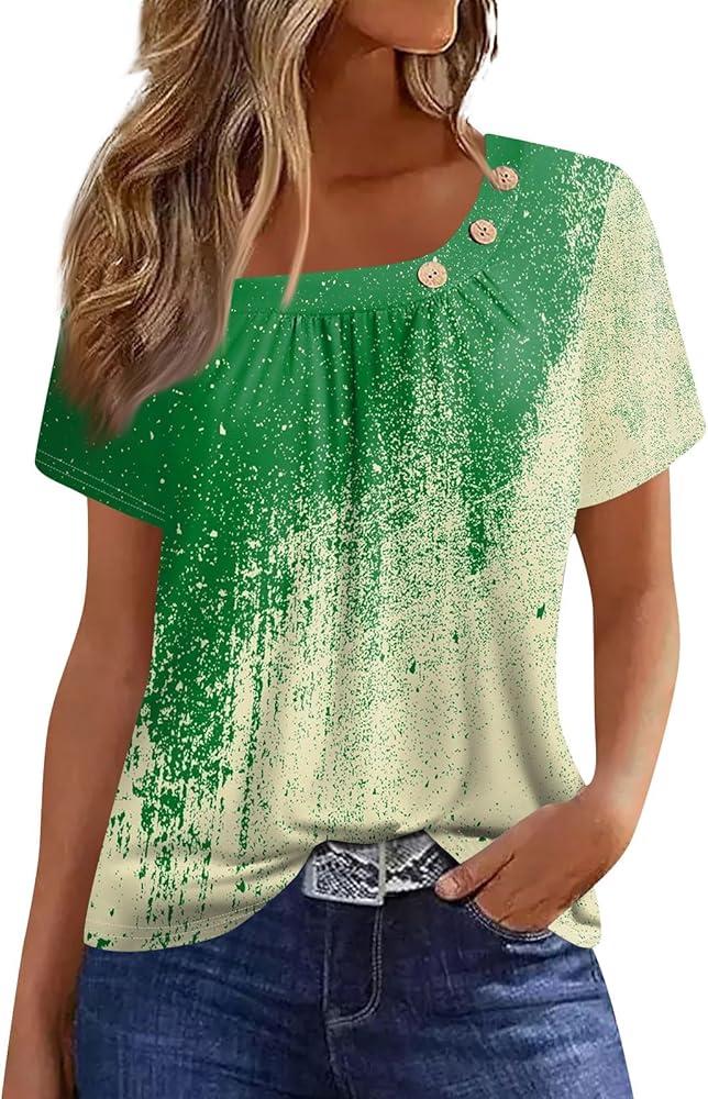 Womens Shirts, Women'S Tie-Dye Printed Button Down T-Shirt Short Sleeve