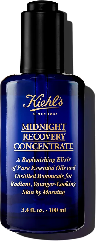 Kiehl's Midnight Recovery Concentrate Moisturizing Face Oil, Lightweight Facial Serum, Restores Skin Radiance Overnight, Reduces Fine Lines, Refines Skin Texture, 99.4% Naturally Derived - 3.4 fl oz