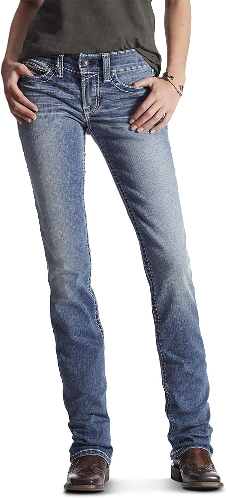 ARIAT Women's R.e.a.l. Mid Rise Stretch Icon Stackable Straight Leg Jean