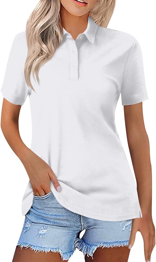 Women's Short Sleeve Polo Shirts Summer Button Down Collared Work Casual Tops Casual Loose Basic Tees