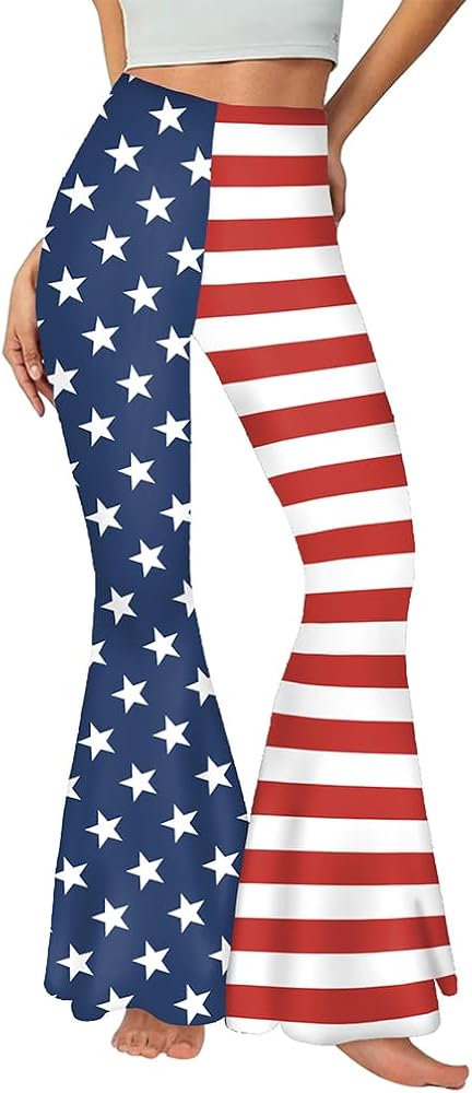 TOONRAIN Independence Day Striped Star Bellbottoms Flare American Flag Pants 4th of July Outfits for Women