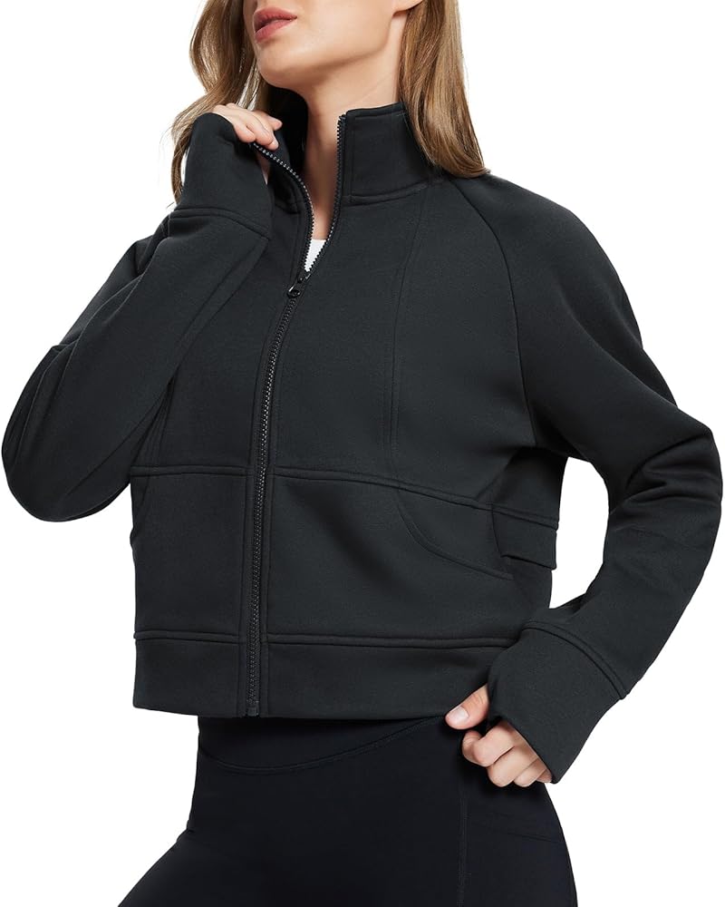 BALEAF Women's Full/Half Zip Hoodies Jacket Fleece Cropped Oversized Sweatshirts with Pockets Thumb Hole