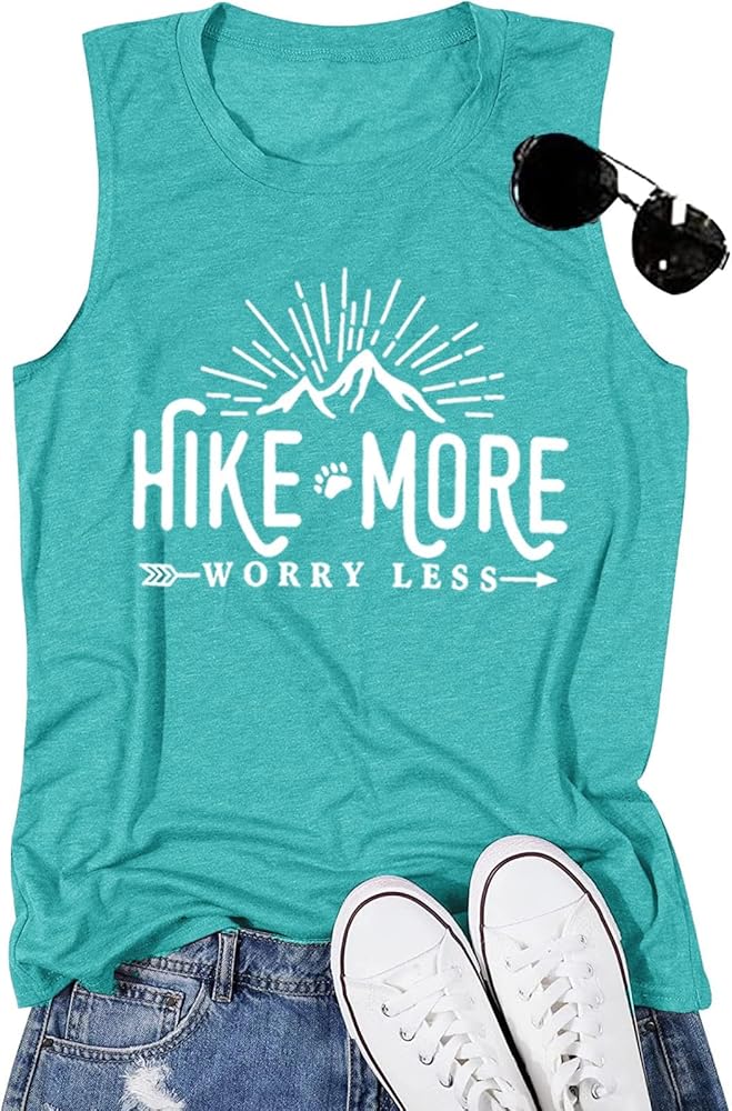 Hiking Shirt for Women Adventure Mountain Graphic Athletic Shirts Funny Hike More Worry Less Tee Tops