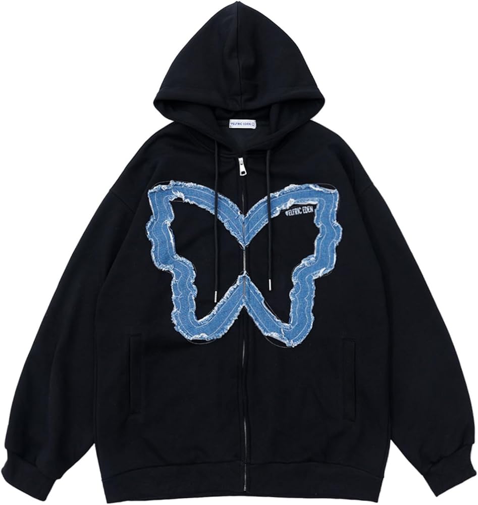 Aelfric Eden Hoodie Oversized Zip Up Hoodies Y2K Butterfly Graphic Hooded Sweatshirt