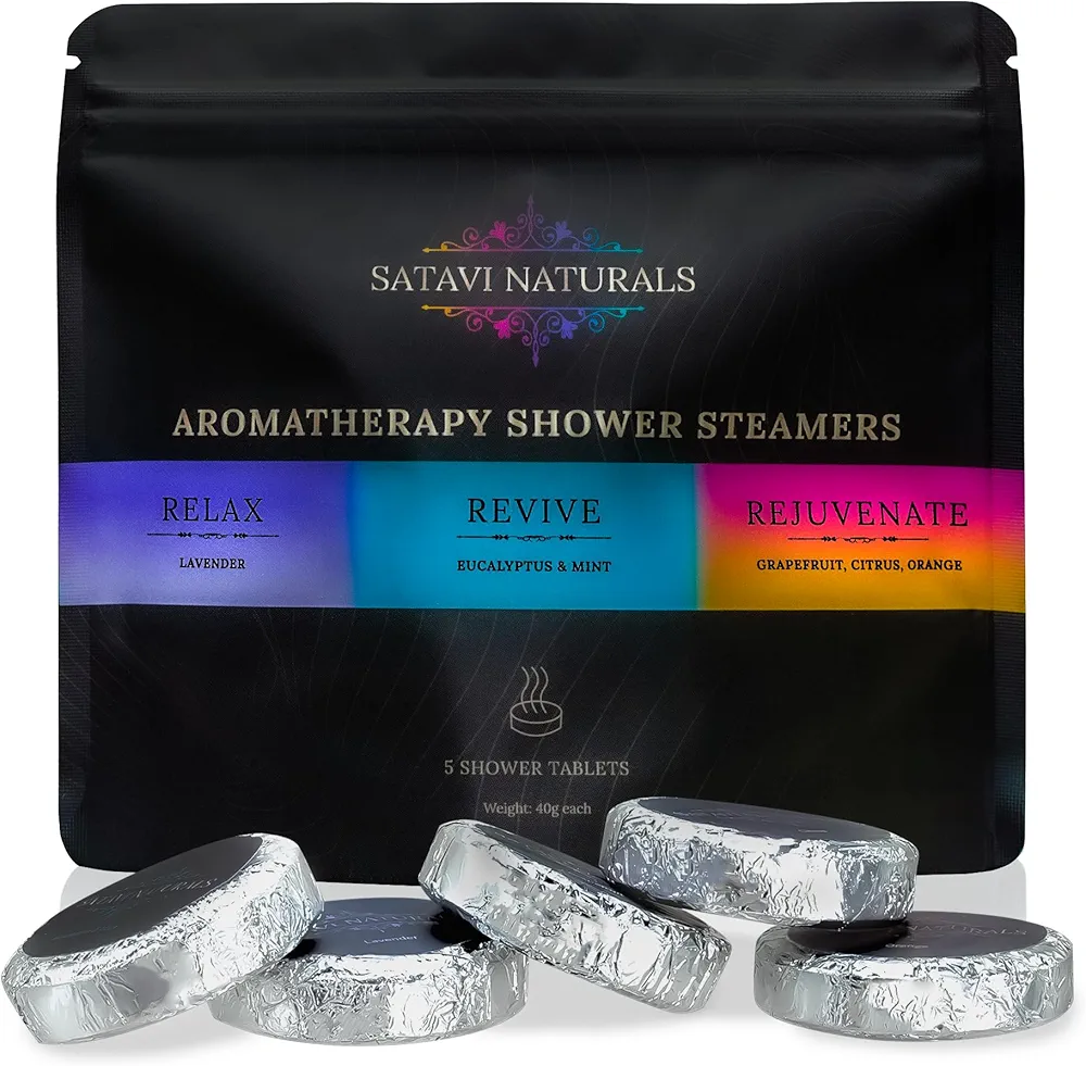 Aromatherapy Shower Steamers (5-Pack) Variety - Scented Vapor Tabs for Self-Care, Aromatic Shower Bath Bombs, Natural Essential Oils for Women & Men