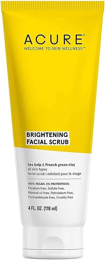 Acure Brightening Facial Scrub for a Youthful, Brighter, Radiant Complexion | With Sea Kelp & French Green Clay, 4 Fl Oz