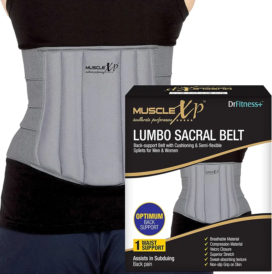 DrFitness+ Lumbo Sacral Belt, Back Support Belt With Cushioning & Semi-Flexible, Splints For Men & Women, Optimum Back Support, Back Pain Relief-Compression Belt, Small Size