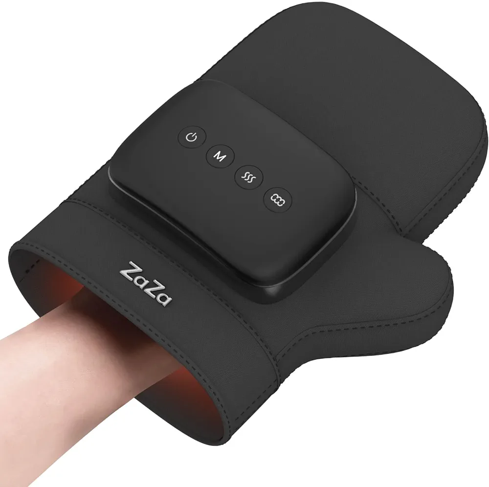 zaza Cordless Electric Hand Massager with Heat and Compression,Airbags Press Massage Fingers and Palm,Relieves Arthritis and Carpal Tunnel Pain,Soothes Muscles,Black