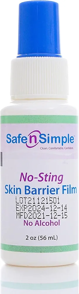 Safe n' Simple No Sting Barrier Film Spray - 2 Oz - Odor-Free Pre Tape Spray - No-Alcohol Skin Prep Spray - No Sting Barrier Spray - Skin Barrier Film - Adult Adhesive Spray for Skin Protectant