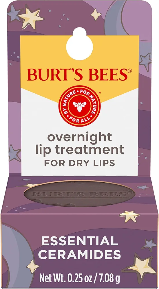 Burt's Bees Overnight Intensive Lip Treatment, 0.25 oz - Moisturizing, Restorative, Reduces Fine Lines, Vitamin E, Ceramides Oils, Leaping Bunny Certified, Compact Jar