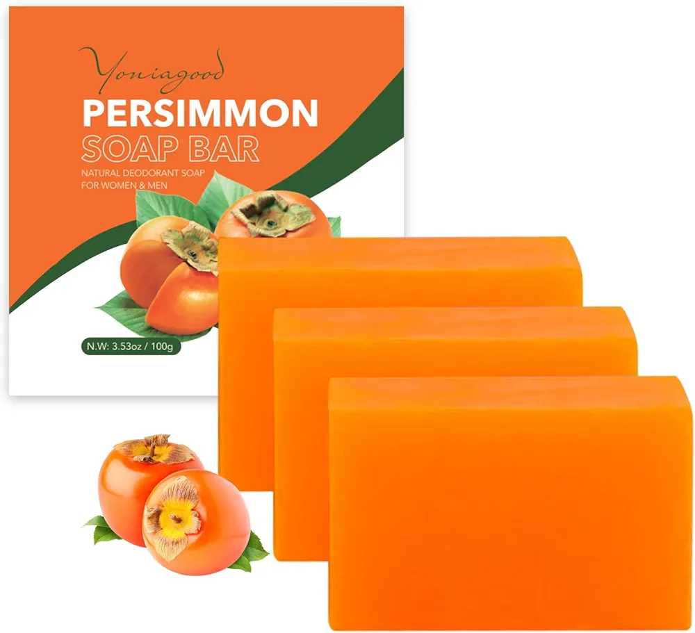 3 PCS Persimmon Soap Bar for Body Odor Control, Natural Deodorant Body Bar Soap for Old People Smell, Remove Nonenal Body Odor, Organic Eliminating Body Odor Wash Soap for Women & Men