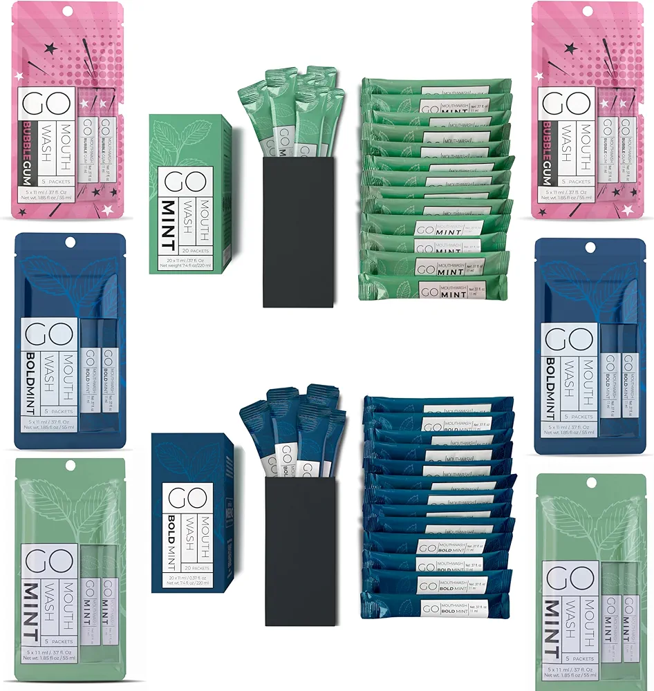 20 Smooth Mint and 20 Bold Mint + 10 Bold Mint, 10 Smooth Mint and 10 Bubble Gum Mouthwash Packets