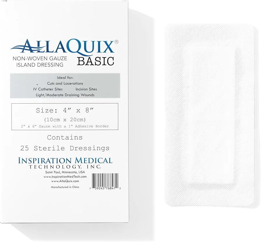 Basic Non-Woven Gauze Island Dressing 4” x 8” (Box of 25) Advanced Wound Care – Medical-Grade Adhesive Gauze Pads