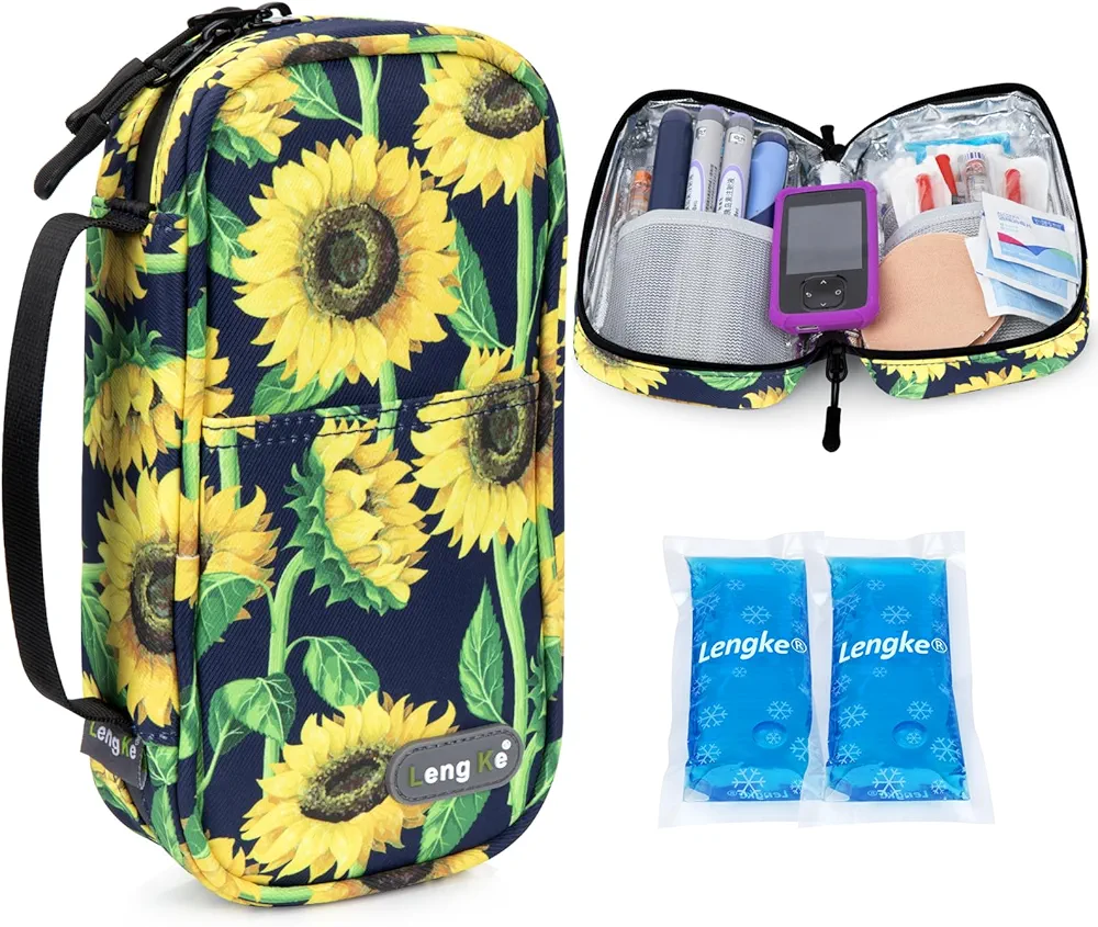 YOUSHARES Insulin Cooler Travel Case - Travel Medicine Cooler Bag for Insulin and Diabetes Supplies Travel, Insulin Case with 2 TSA Approved Gel Ice Pack (Sunflower)