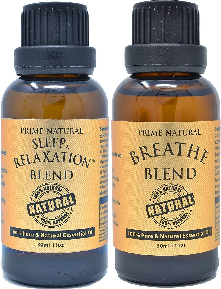 Sleep & Relaxation Essential Oil Blend 30ml/1oz & Breathe Essential Oil Blend 30ml / 1oz - 100% Pure Natural Undiluted Therapeutic Grade for Aromatherapy, Diffuser & Scents