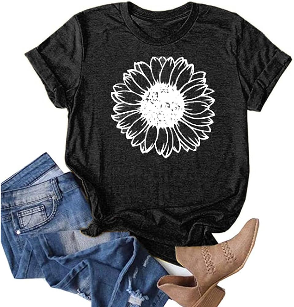 Summer top for Women 2024 Trendy Cute Floral Graphic Tees Crewneck Short Sleeve Sunflower Printed Teen Girls Cotton Tshirts