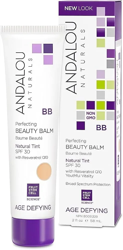 Andalou Naturals Perfecting BB Beauty Balm Natural Tinted Moisturizer with SPF 30, 2-in-1 BB Cream & Face Sunscreen with Broad Spectrum Protection, Mineral Sunscreen with Non-Nano Zinc Oxide, 2 Fl Oz