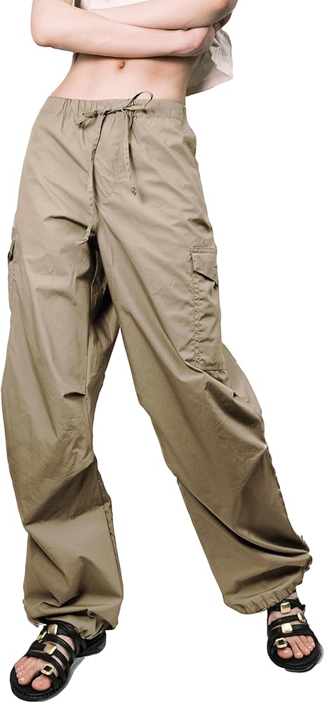 Women's Awesome 21 Women's Cargo Pants - Baggy Wide Leg with Ribbon Adjustment